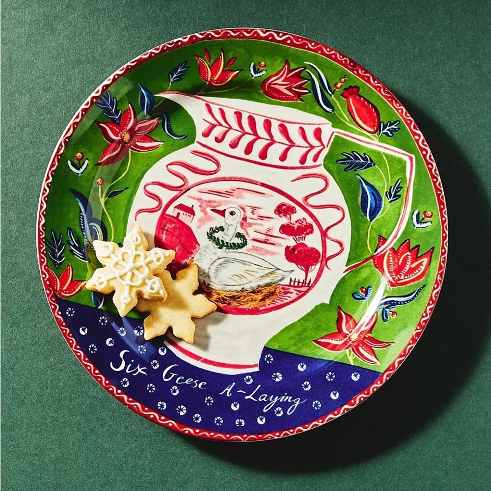 BRAND NEW ANTHROPOLOGIE Emily Maude 6 Six Geese A Laying Dessert Plate